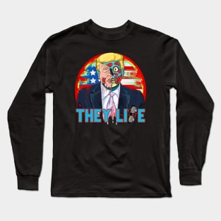 Trump Alien Skull Face Political Parody Cartoon Zombie Trump Long Sleeve T-Shirt
